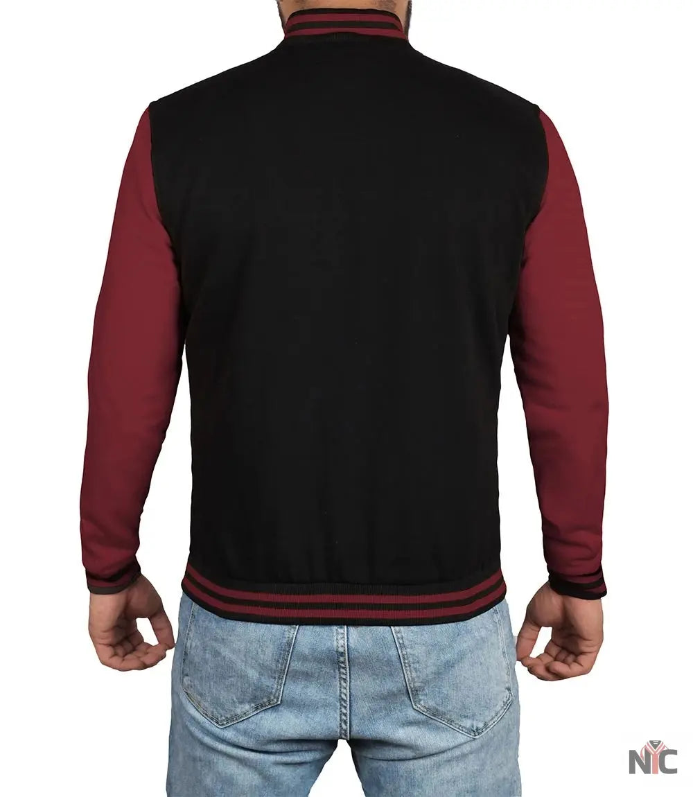 Men's Black & Maroon Varsity Jacket - Bomber Letterman Style NYC Jackets