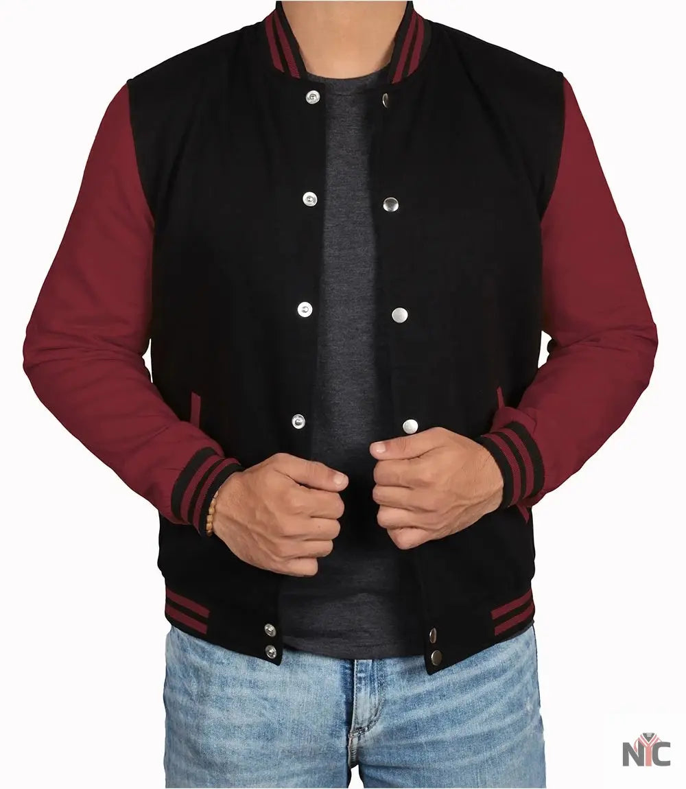 Men's Black & Maroon Varsity Jacket - Bomber Letterman Style NYC Jackets