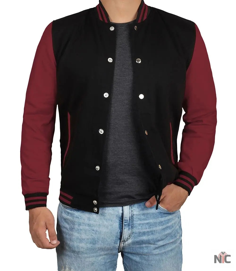 Men's Black & Maroon Varsity Jacket - Bomber Letterman Style NYC Jackets