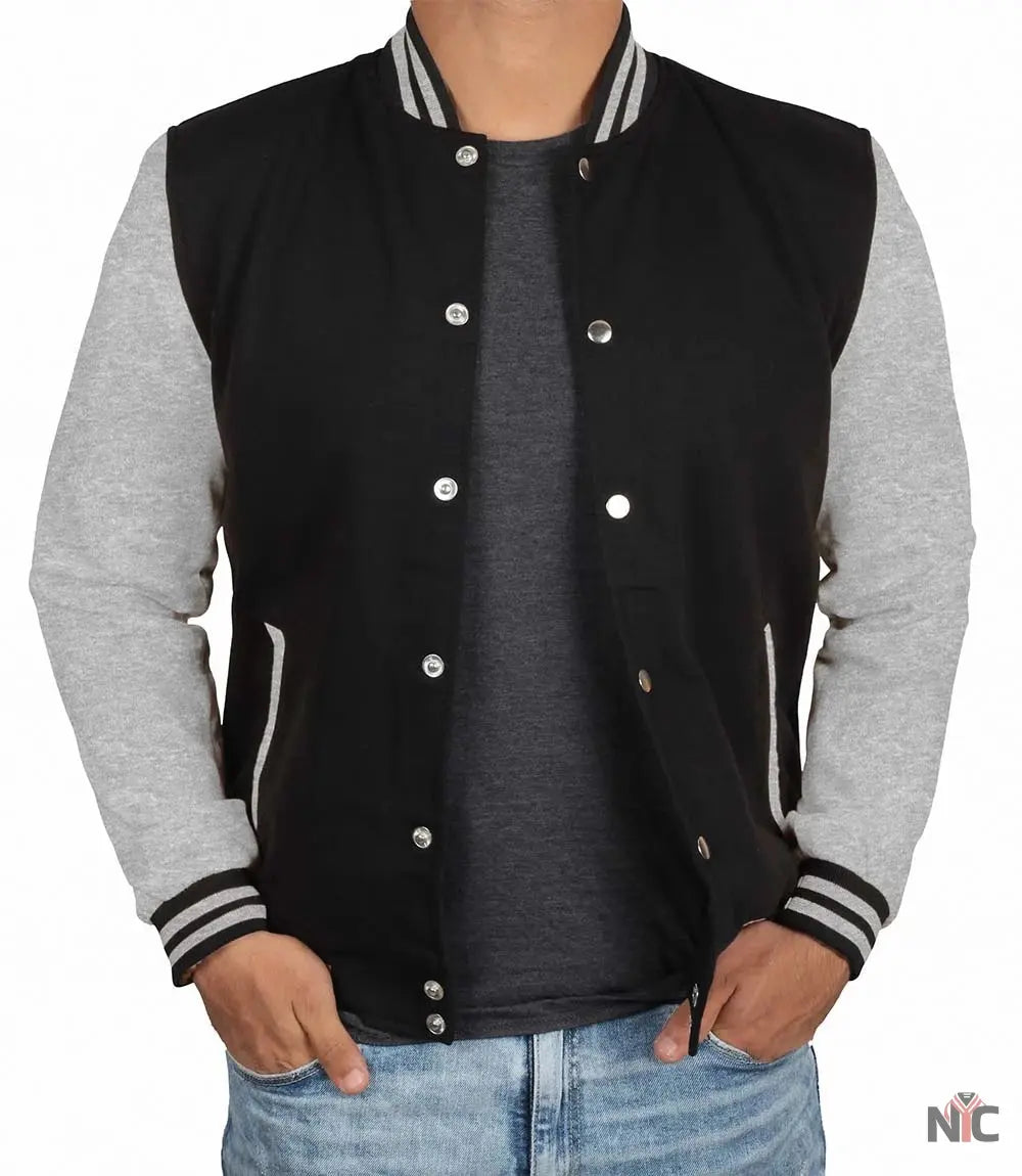 Men's Black and Grey Varsity Bomber Jacket NYC Jackets