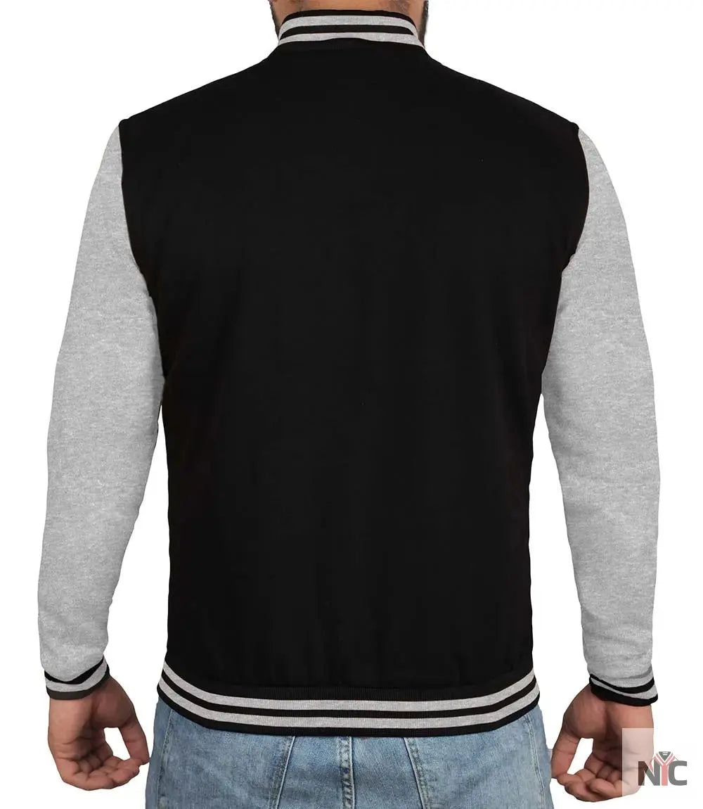 Men's Black and Grey Varsity Bomber Jacket NYC Jackets