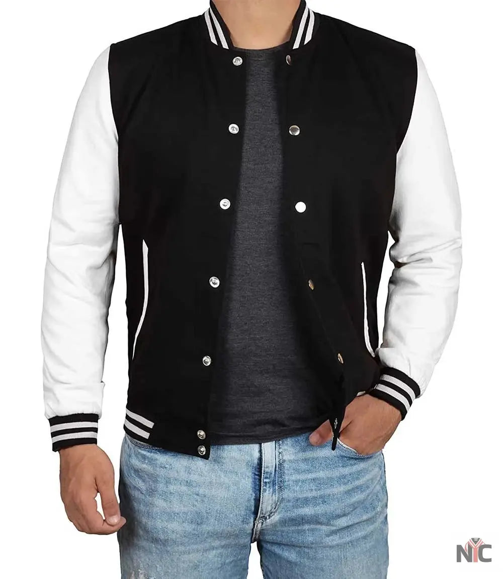 Men's Black and White Varsity Jacket - College Baseball Style NYC Jackets