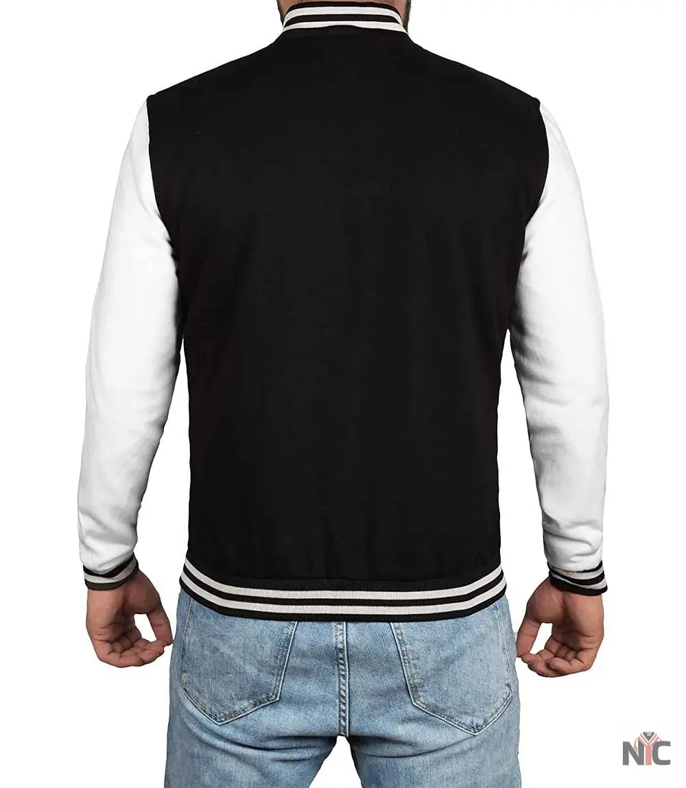 Men's Black and White Varsity Jacket - College Baseball Style NYC Jackets