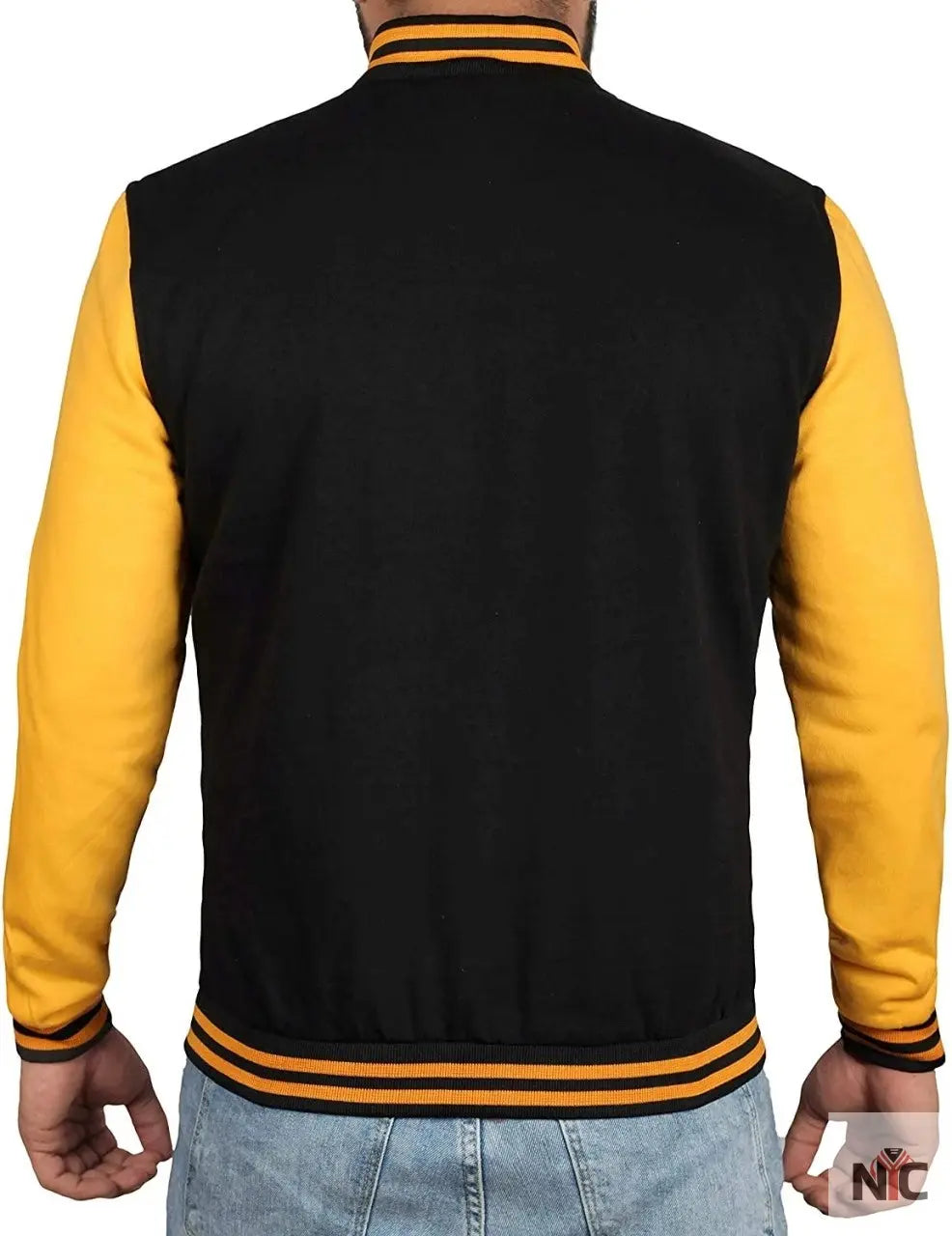 Men's Black and Yellow Varsity Bomber Jacket - Baseball Letterman Style NYC Jackets