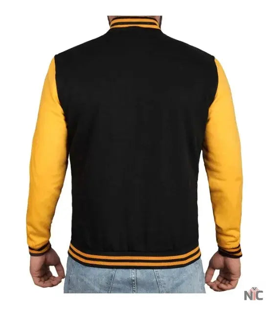 Men's Black and Yellow Varsity Bomber Jacket - Baseball Letterman Style NYC Jackets