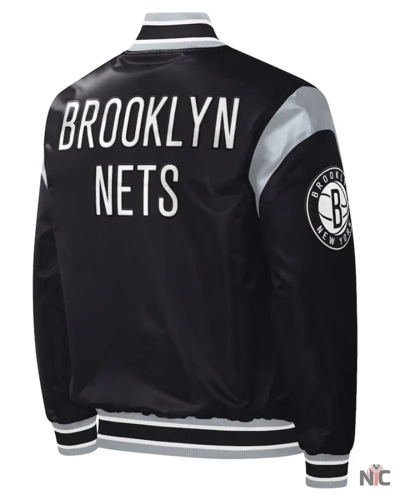 Men’s Brooklyn Nets Starter Black Force Play Satin Full-Snap Varsity Jacket NYC Jackets