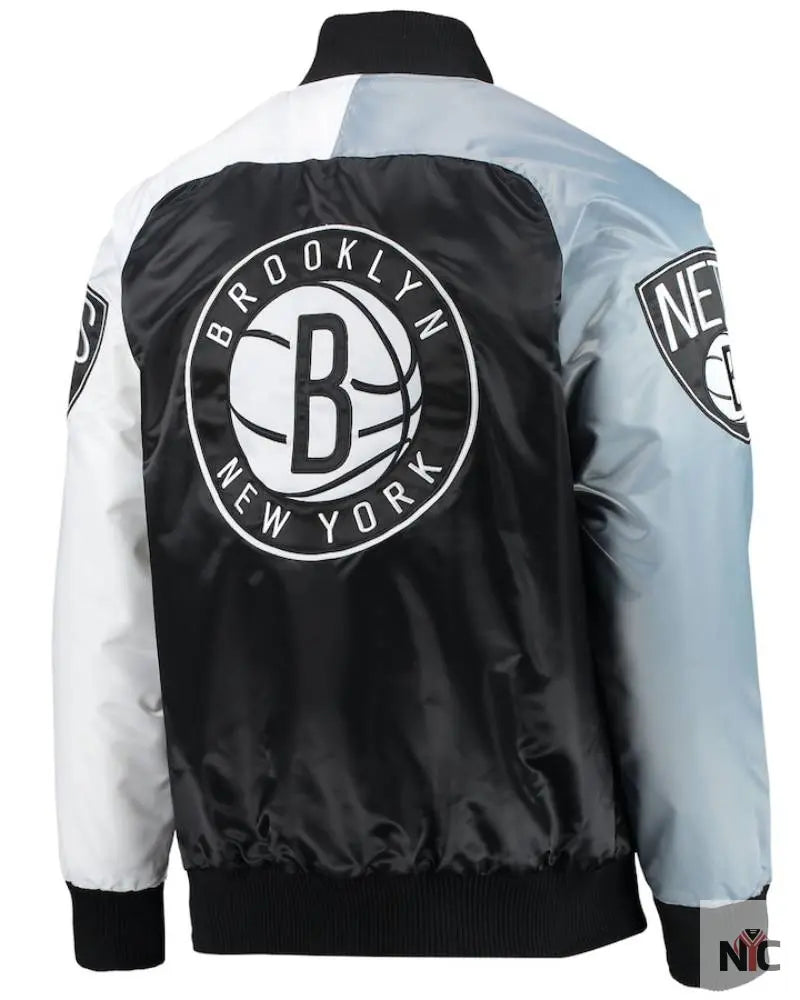 Men’s Brooklyn Nets Starter Black/Gray/White Tricolor Remix Raglan Full-Snap Jacket NYC Jackets