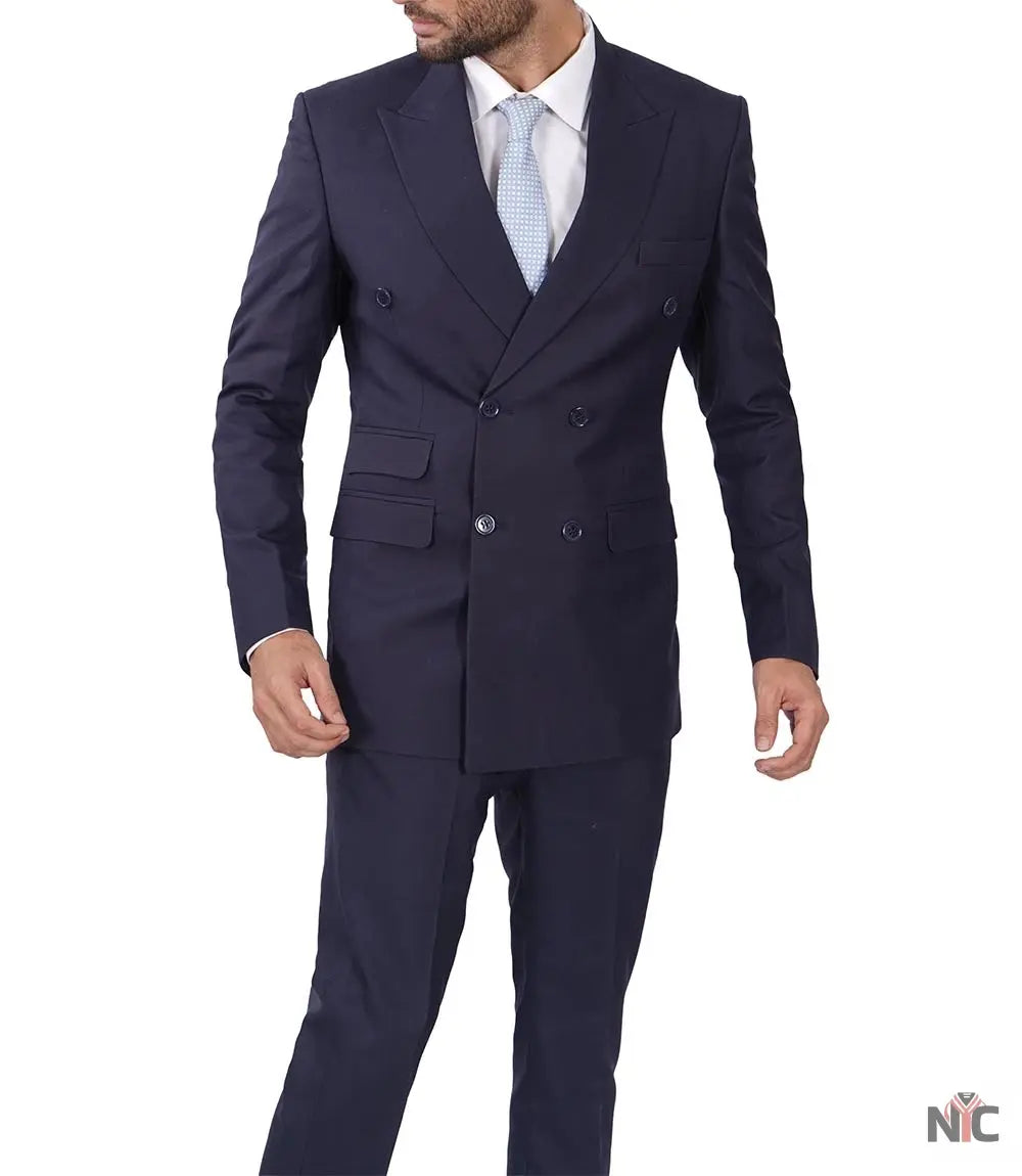 Men's Dark Blue Double Breasted Two-Piece Suit NYC Jackets