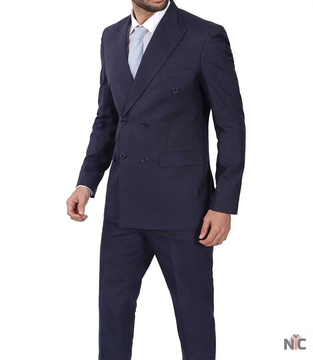Men's Dark Blue Double Breasted Two-Piece Suit NYC Jackets