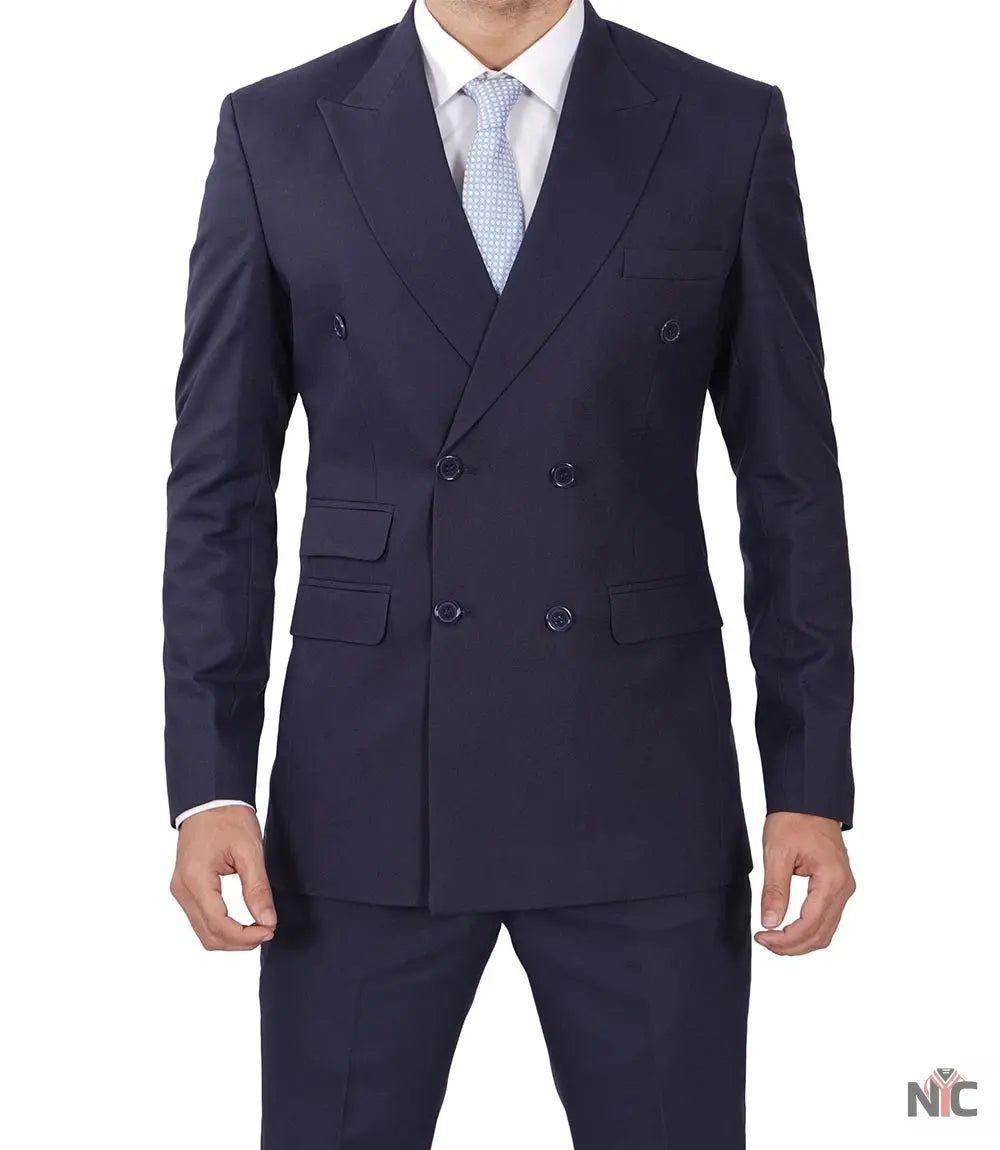 Men's Dark Blue Double Breasted Two-Piece Suit NYC Jackets