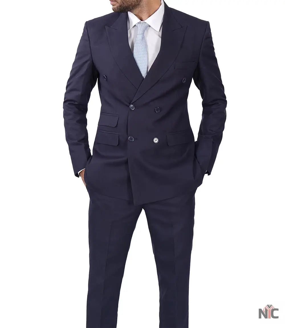 Men's Dark Blue Double Breasted Two-Piece Suit NYC Jackets