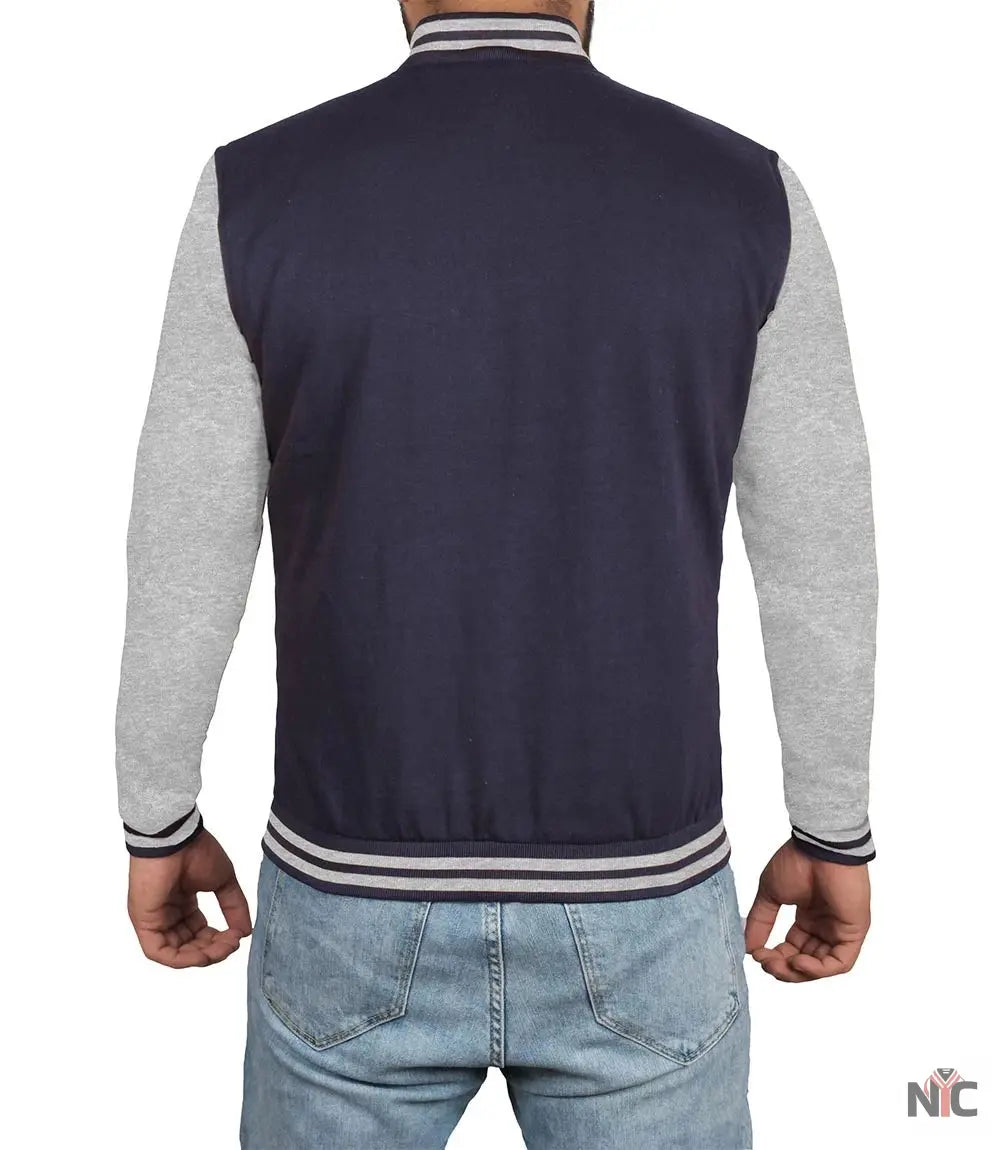 Men's Grey and Blue Varsity Jacket - Bomber Letterman Style NYC Jackets