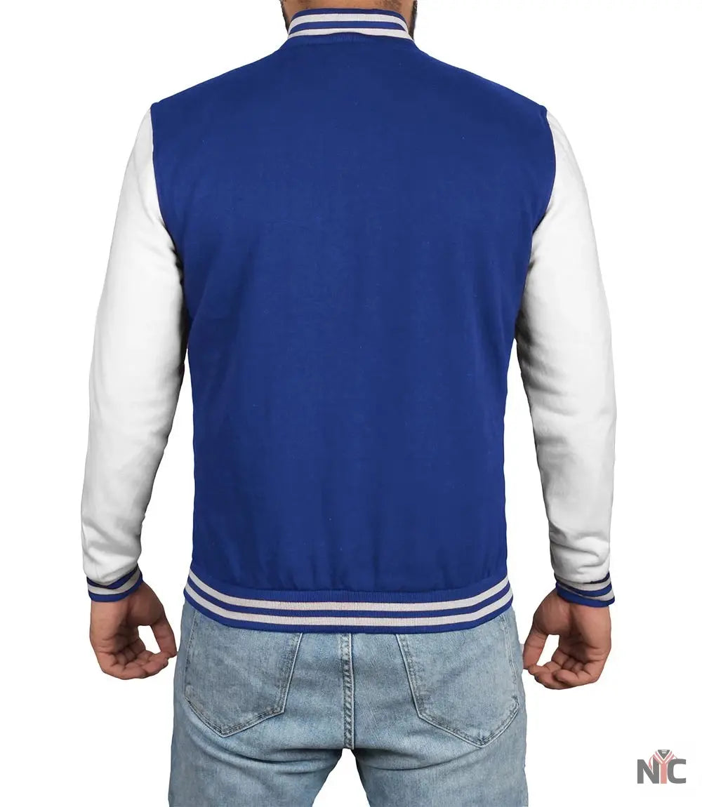 Men's Grey and Royal Blue Varsity Jacket - Letterman Style NYC Jackets
