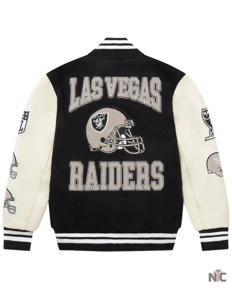 Men’s Las Vegas Raiders OVO Black Full-Snap Varsity Jacket NYC Jackets