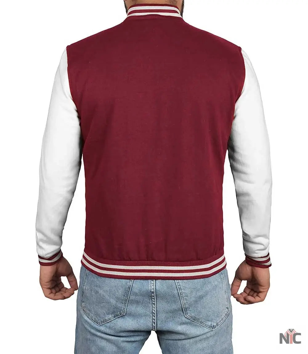 Men's Maroon and White Varsity Jacket - Letterman Bomber Style NYC Jackets