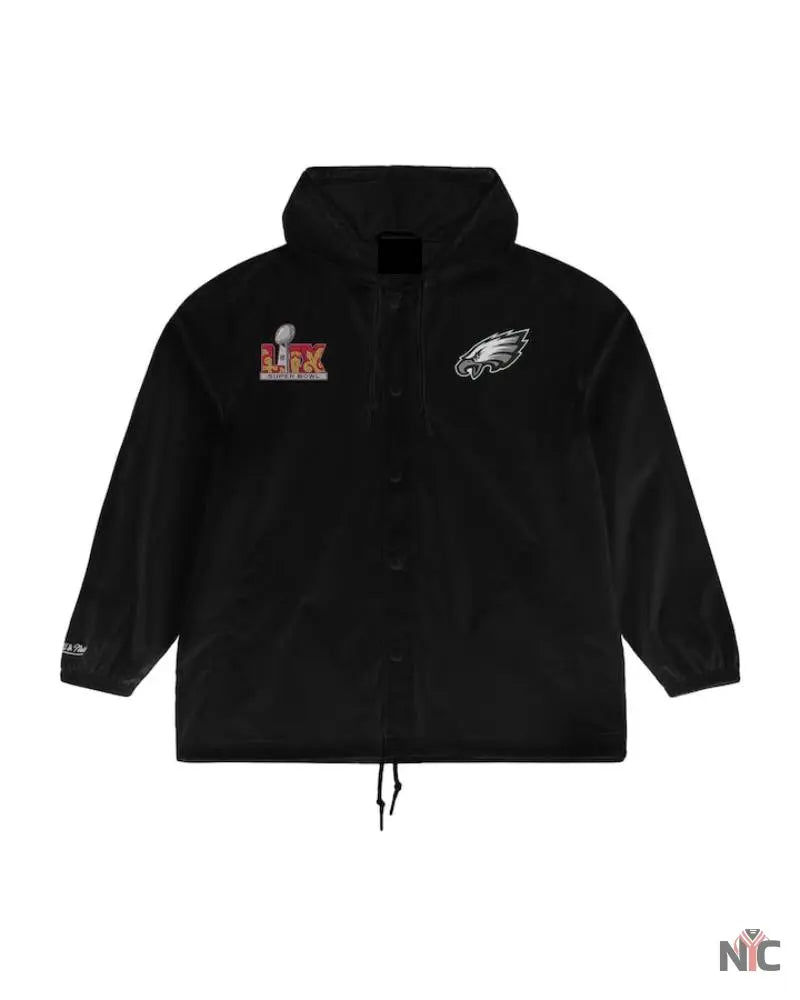 Men’s Mitchell & Ness Black Philadelphia Eagles Super Bowl LIX Champions Full-Snap Hoodie Windbreaker Jacket NYC Jackets