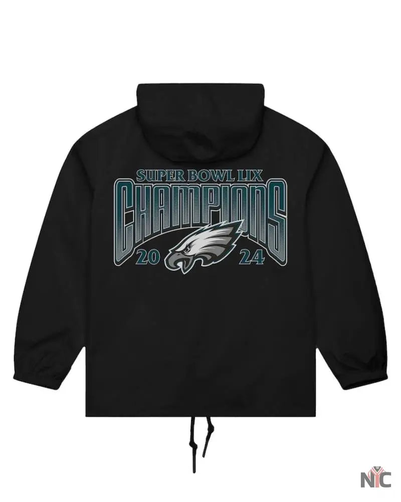 Men’s Mitchell & Ness Black Philadelphia Eagles Super Bowl LIX Champions Full-Snap Hoodie Windbreaker Jacket NYC Jackets