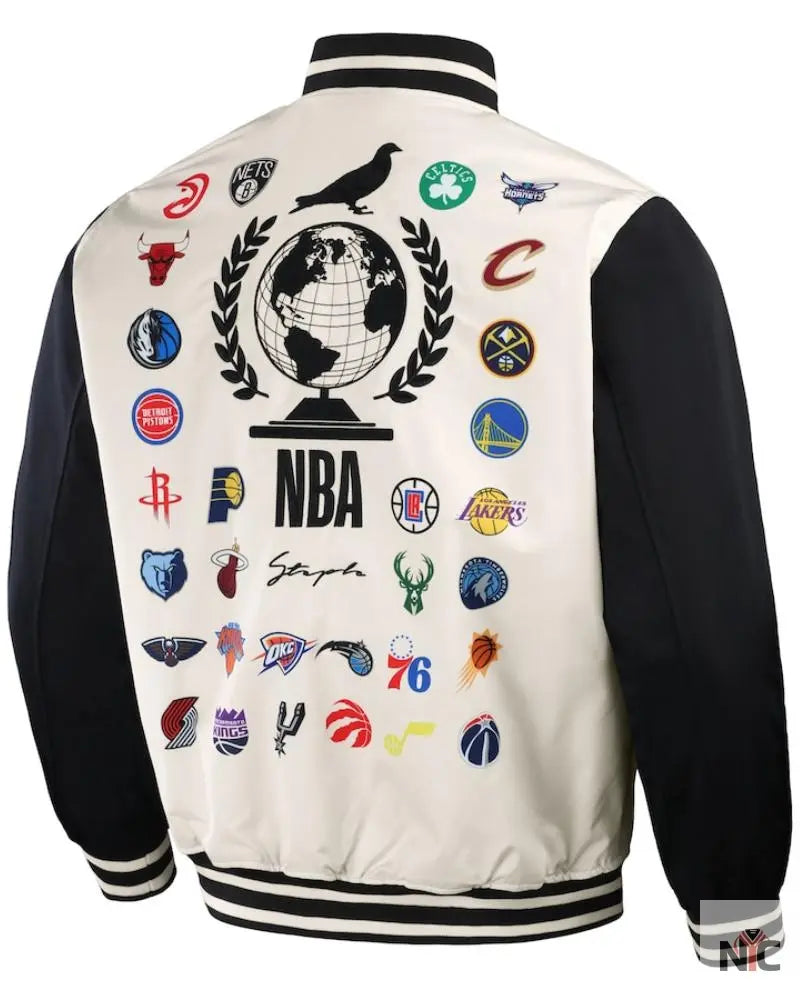 Men’s NBA x Staple White/Black All Teams Origins Full-Snap Jacket NYC Jackets