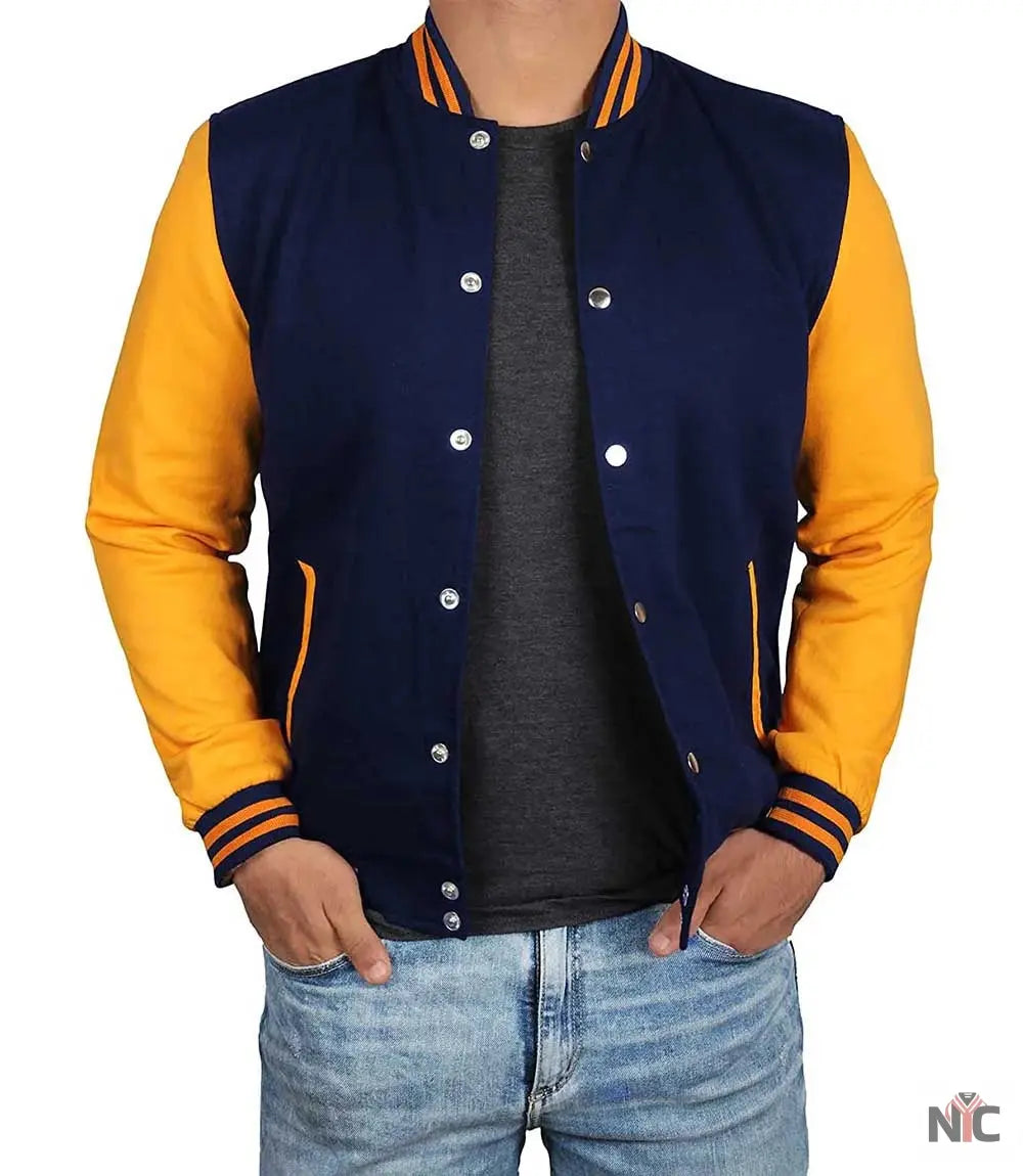 Men's Navy Blue and Yellow Varsity Jacket | Baseball Letterman NYC Jackets