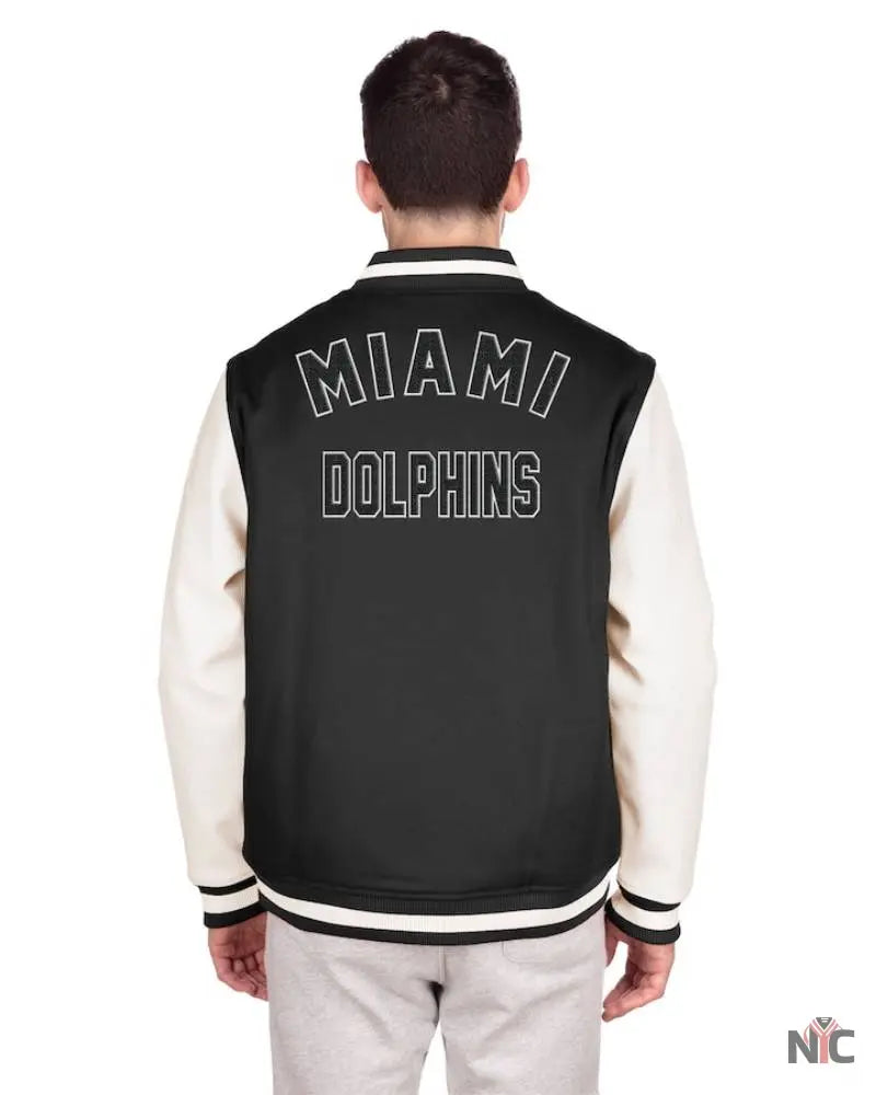 Men’s New Era Black Miami Dolphins Third Down Varsity Full-Snap Jacket NYC Jackets