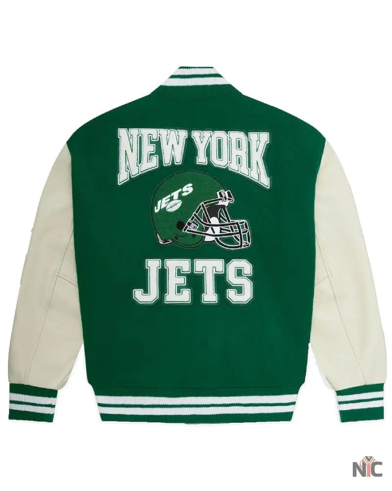 Men’s OVO x NFL Green New York Jets Full-Snap Varsity Jacket NYC Jackets