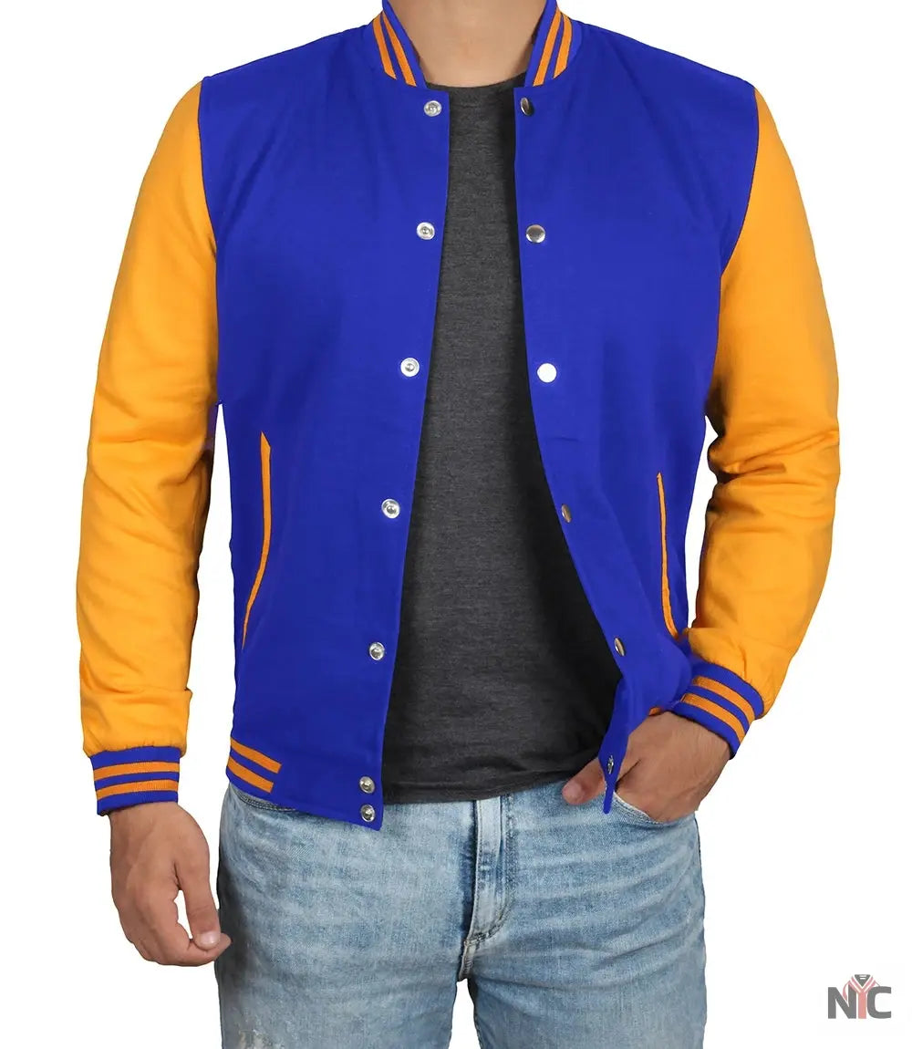 Men's Plain Blue and Yellow Varsity Letterman Jacket NYC Jackets