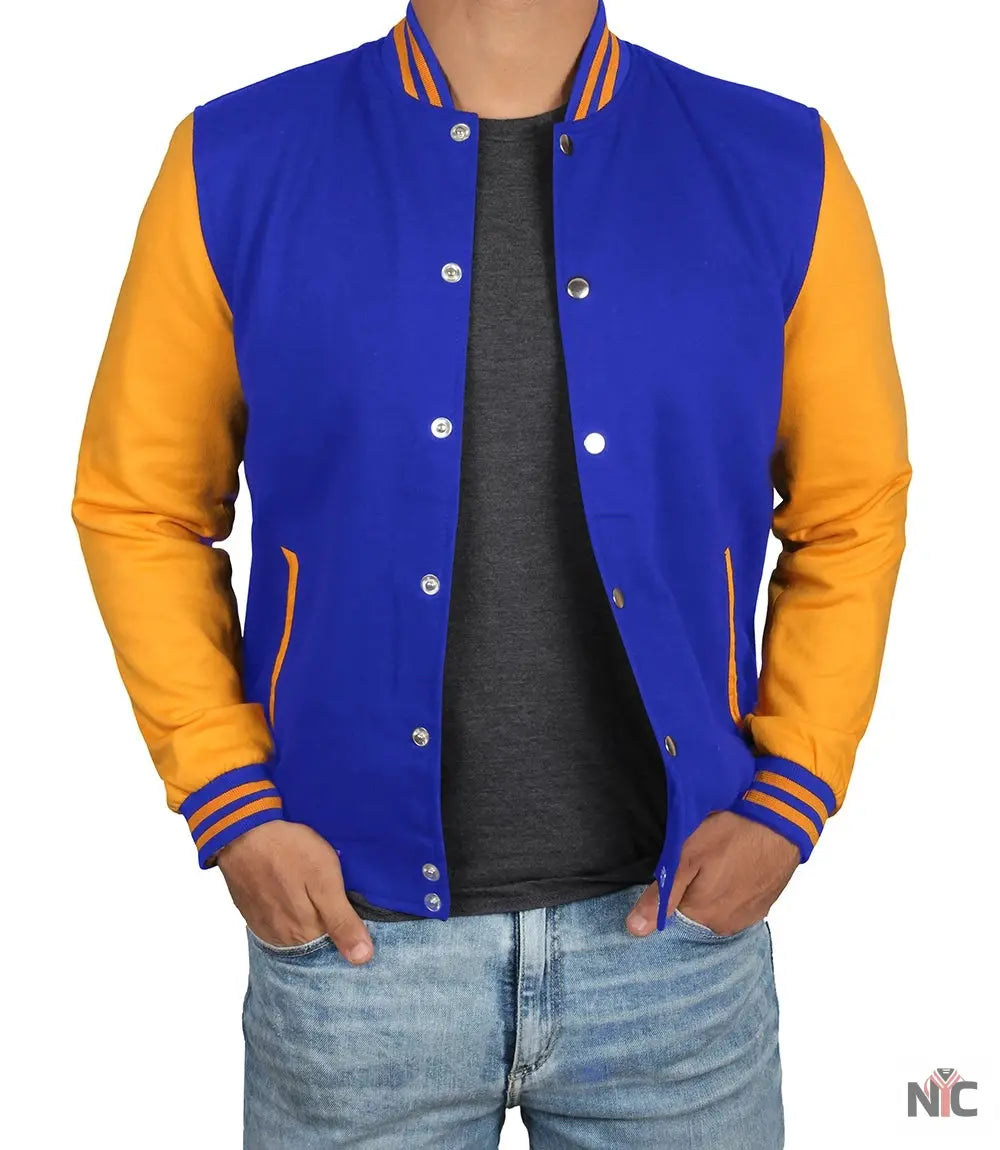 Men's Plain Blue and Yellow Varsity Letterman Jacket NYC Jackets