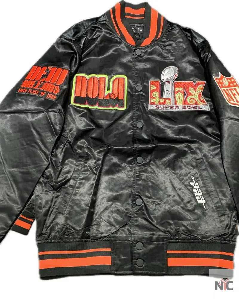 Men’s Pro Standard Black Super Bowl LIX 59 Rib Sublimated Satin Jacket NYC Jackets