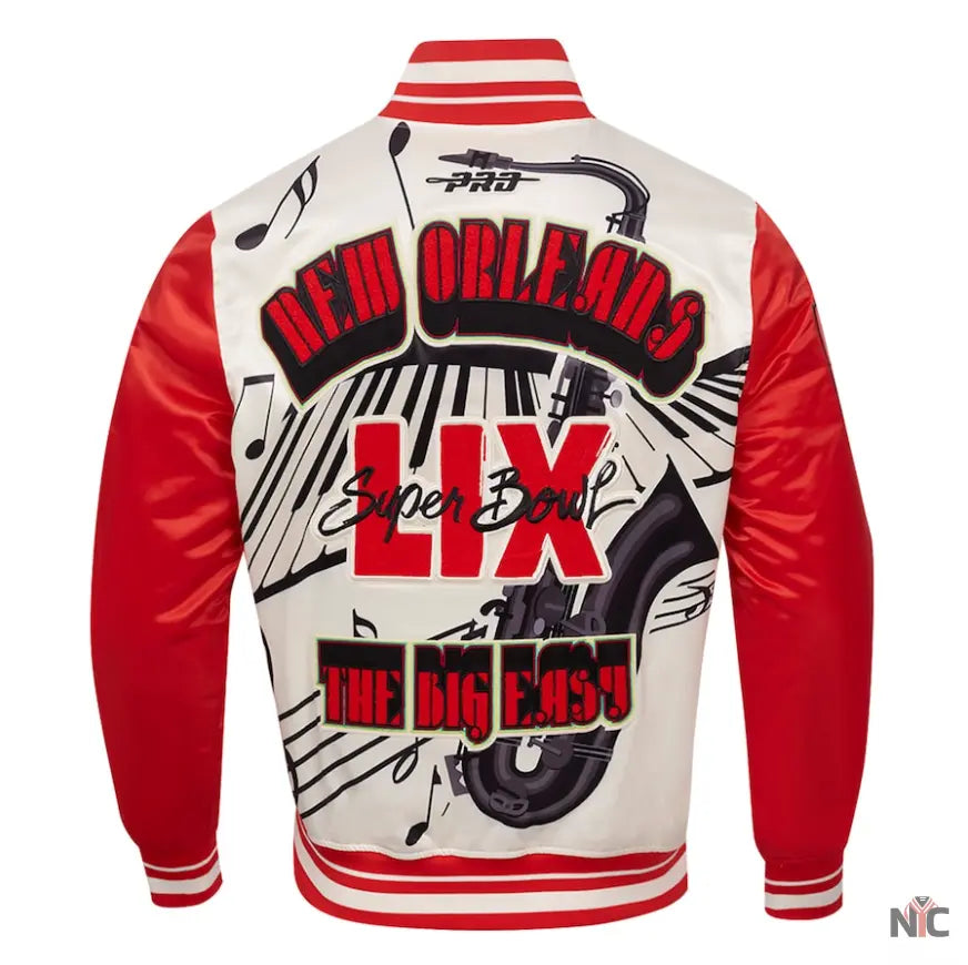 Men’s Pro Standard Cream Super Bowl LIX Sublimated Satin Full-Snap Jacket NYC Jackets