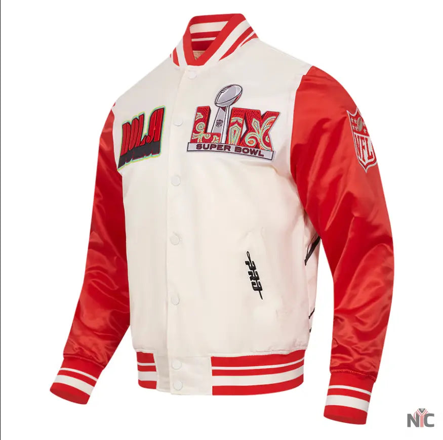 Men’s Pro Standard Cream Super Bowl LIX Sublimated Satin Full-Snap Jacket NYC Jackets