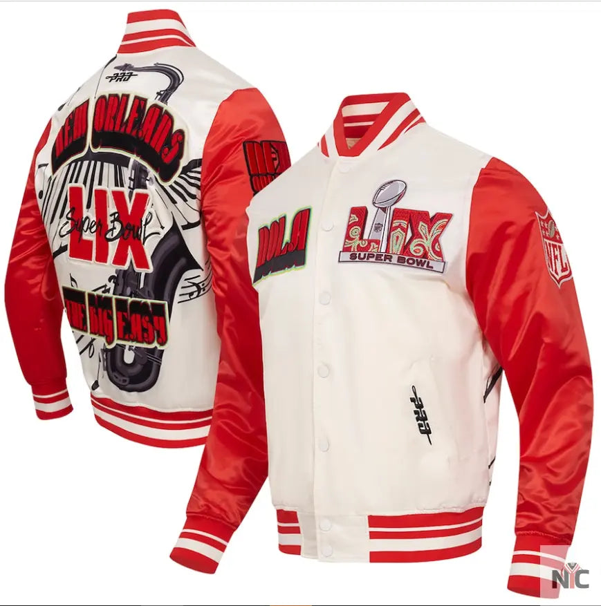 Men’s Pro Standard Cream Super Bowl LIX Sublimated Satin Full-Snap Jacket NYC Jackets
