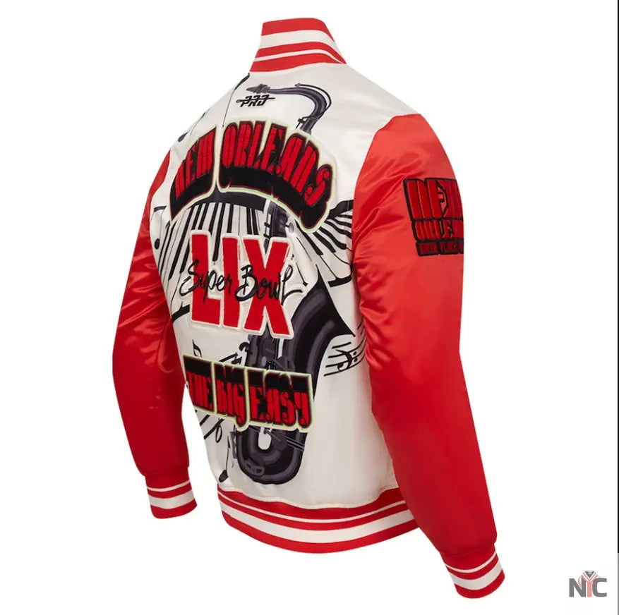 Men’s Pro Standard Cream Super Bowl LIX Sublimated Satin Full-Snap Jacket NYC Jackets