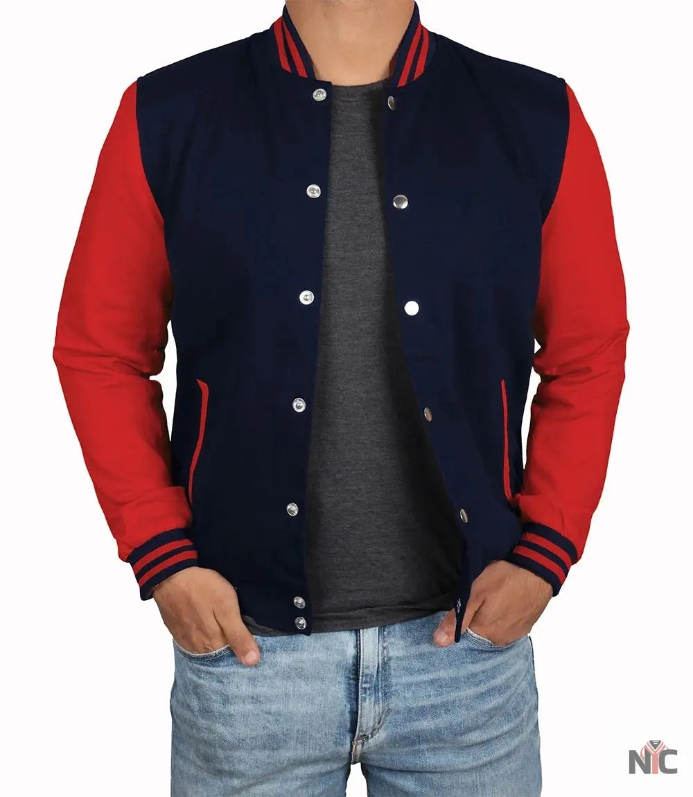 Men's Red and Navy Blue Varsity Jacket - Baseball Bomber Style NYC Jackets