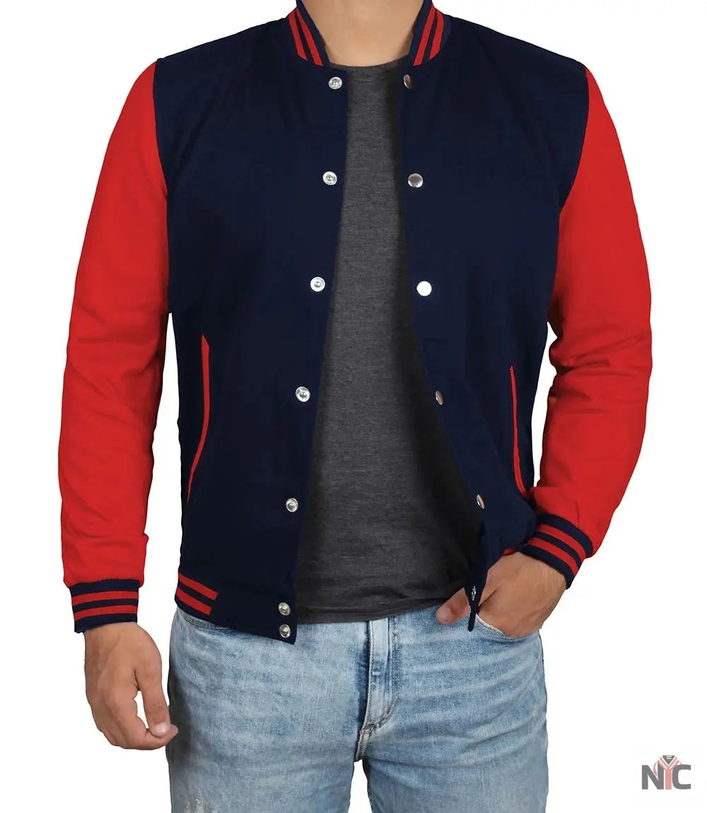 Men's Red and Navy Blue Varsity Jacket - Baseball Bomber Style NYC Jackets