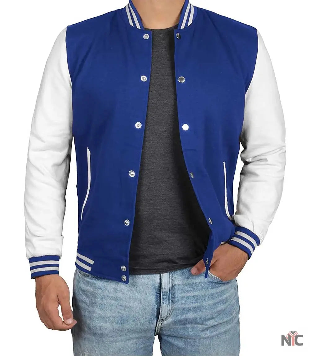 Men's Royal Blue & White Varsity Jacket - Classic Baseball Bomber Style NYC Jackets