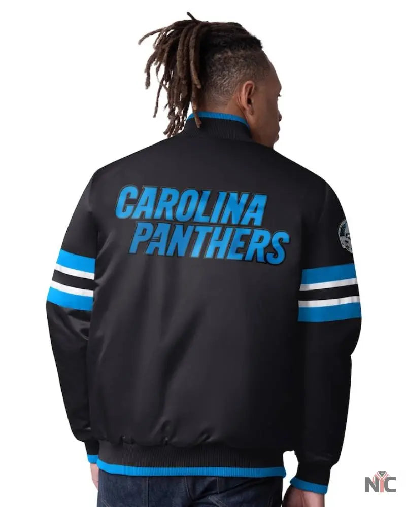 Men’s Starter Black Carolina Panthers Scout Full-Snap Varsity Jacket NYC Jackets