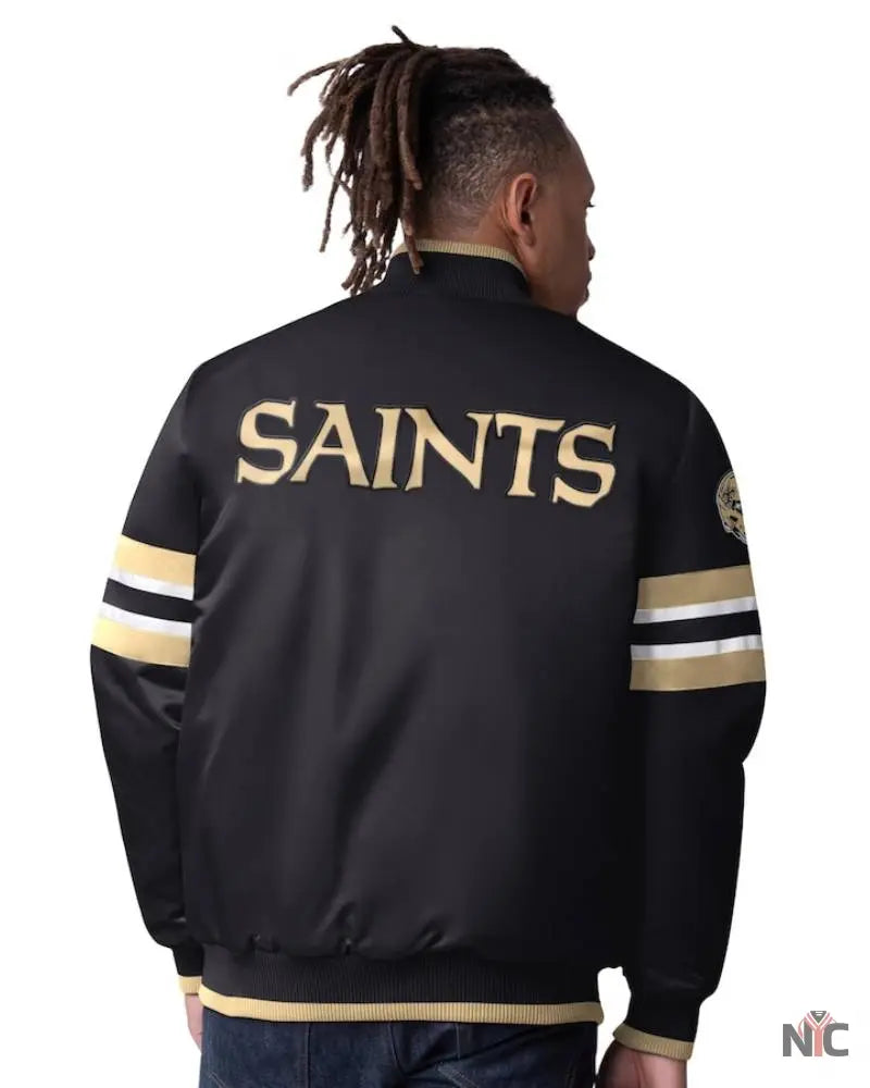 Men’s Starter Black New Orleans Saints Scout Full-Snap Varsity Jacket NYC Jackets