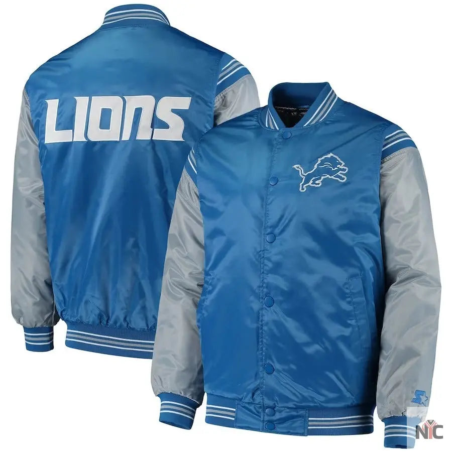 Men’s Starter Detroit Lions Enforcer Satin Varsity Full-snap Jacket NYC Jackets