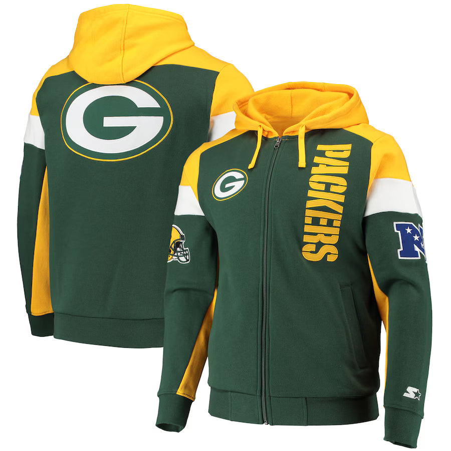 Men's Starter Green/Gold Green Bay Packers Logo Extreme Full-Zip Hoodie - NYC Jackets