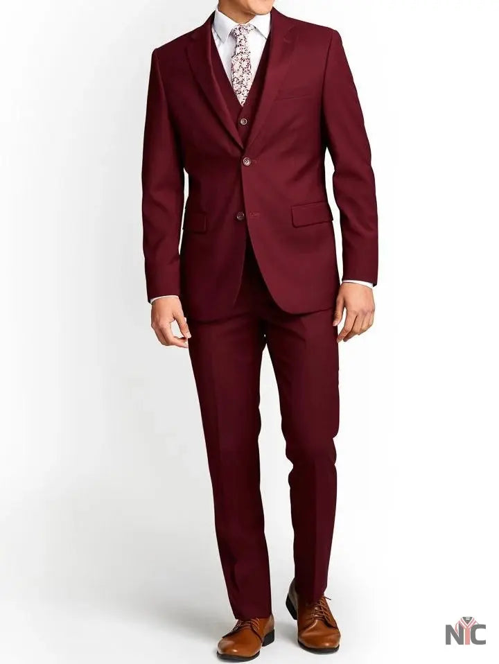 Men's Three-Piece Slim Fit Maroon Suit - Wedding Suit for Men NYC Jackets