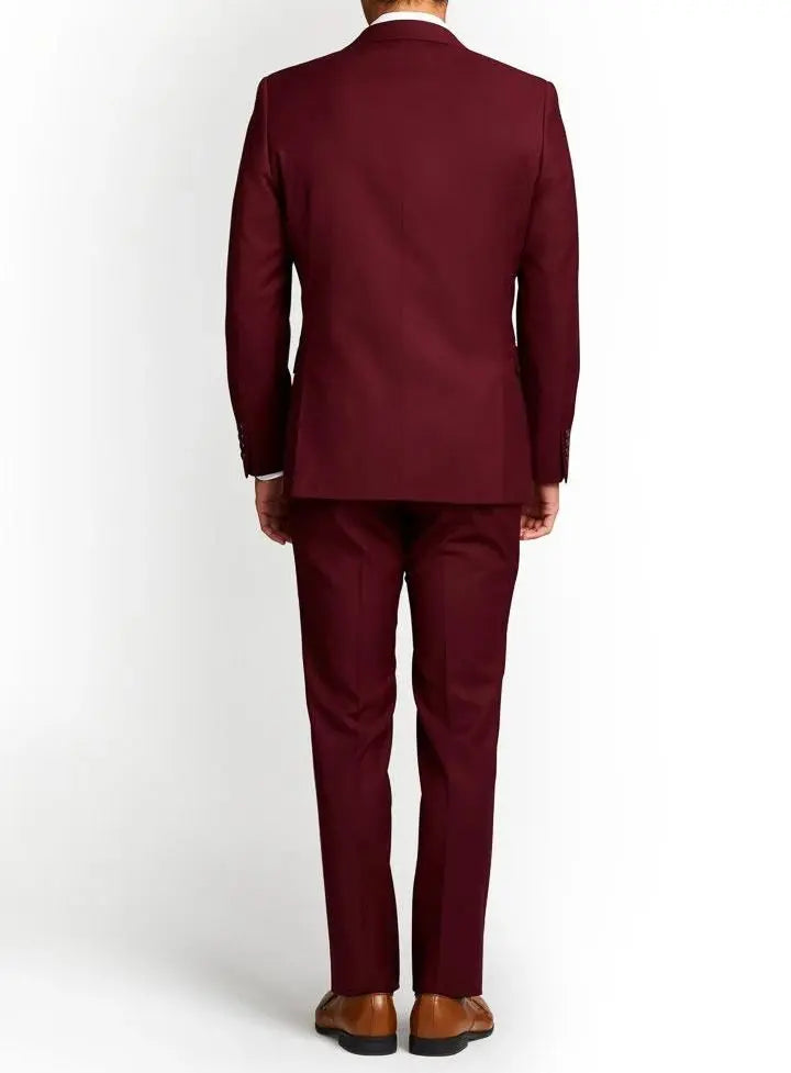 Men's Three-Piece Slim Fit Maroon Suit - Wedding Suit for Men NYC Jackets
