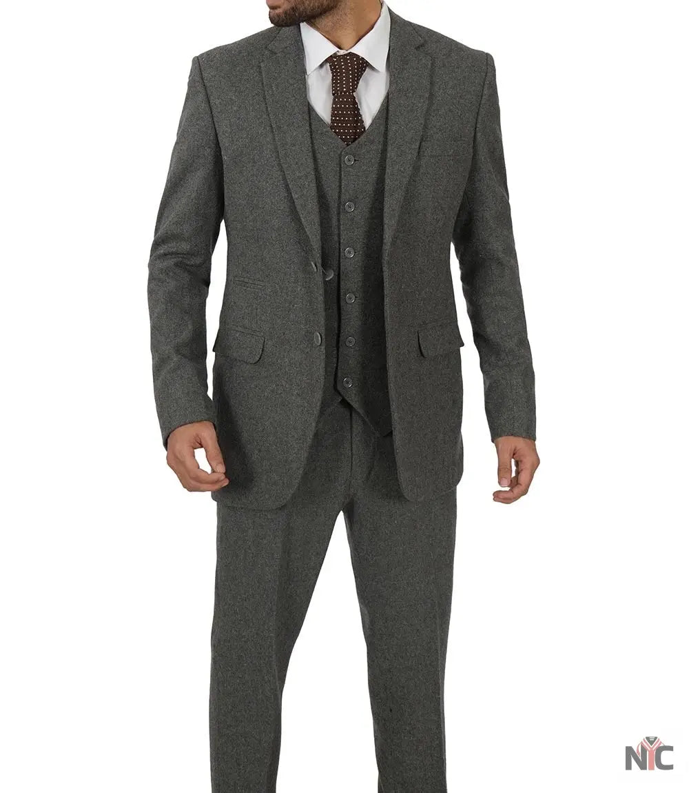 Men's Vintage 3-Piece Grey Tweed Suit for Prom NYC Jackets