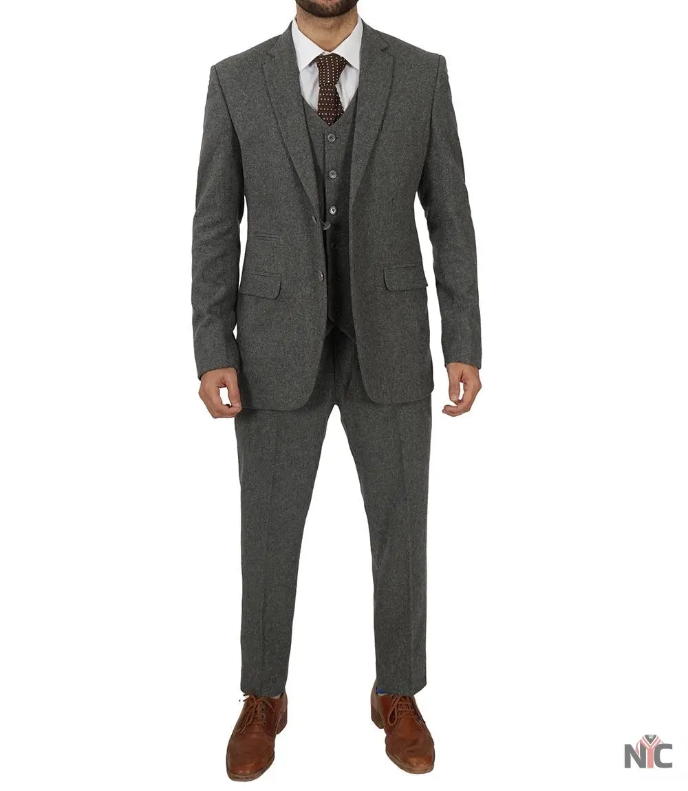 Men's Vintage 3-Piece Grey Tweed Suit for Prom NYC Jackets