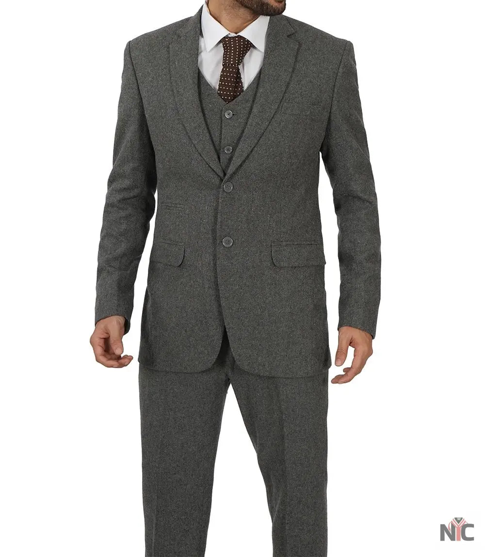 Men's Vintage 3-Piece Grey Tweed Suit for Prom NYC Jackets