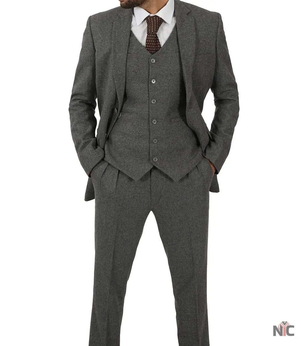 Men's Vintage 3-Piece Grey Tweed Suit for Prom NYC Jackets
