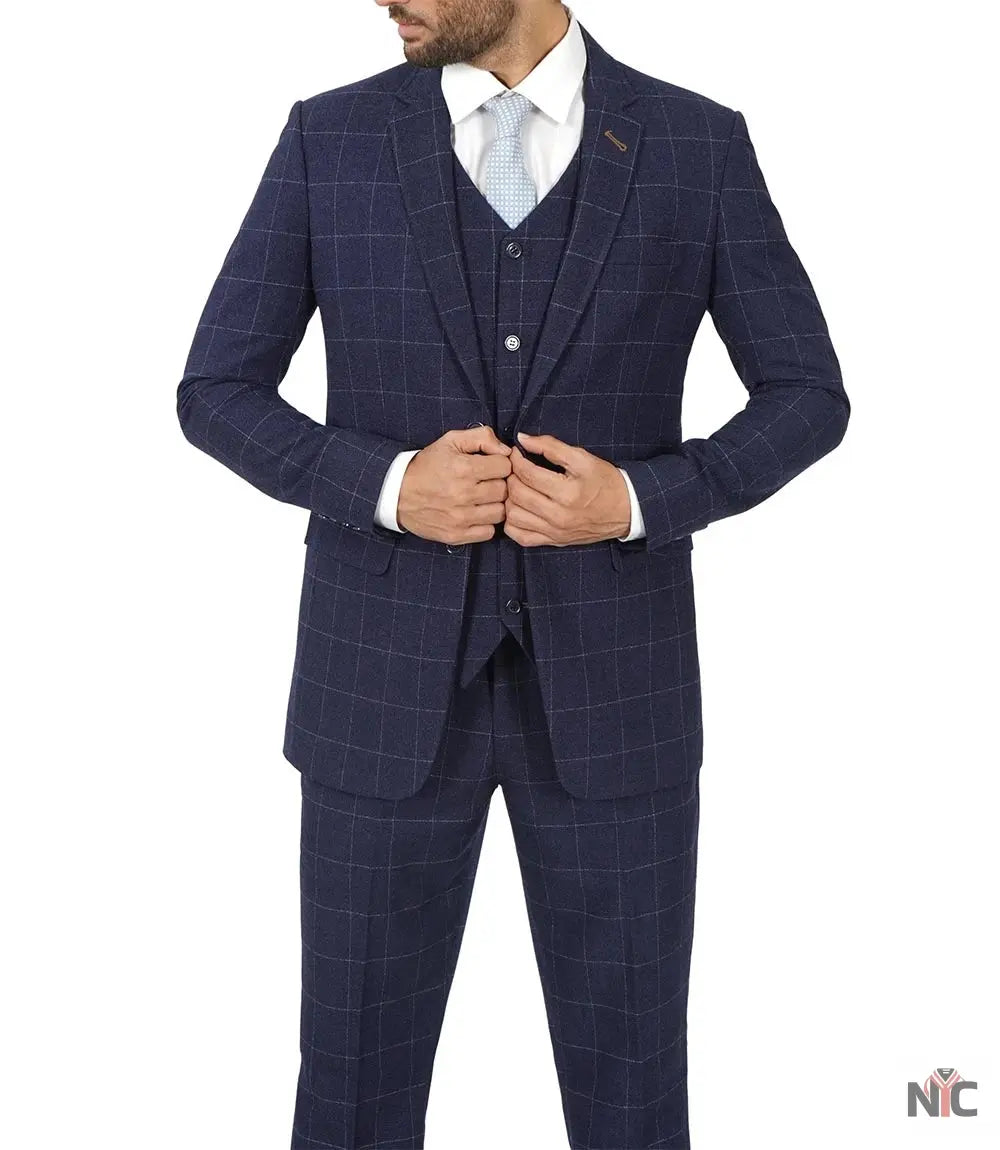 Men's Vintage 3-Piece Navy Blue Prom Suit - Wedding Suit NYC Jackets