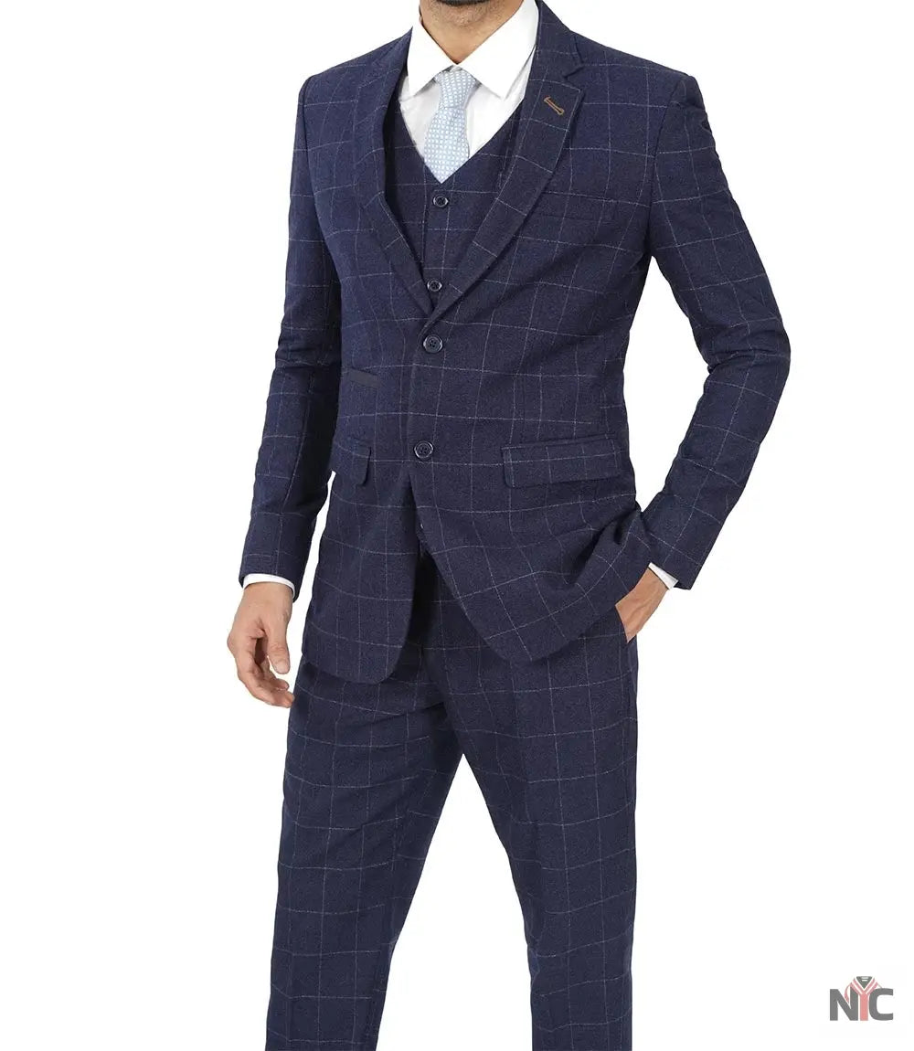 Men's Vintage 3-Piece Navy Blue Prom Suit - Wedding Suit NYC Jackets