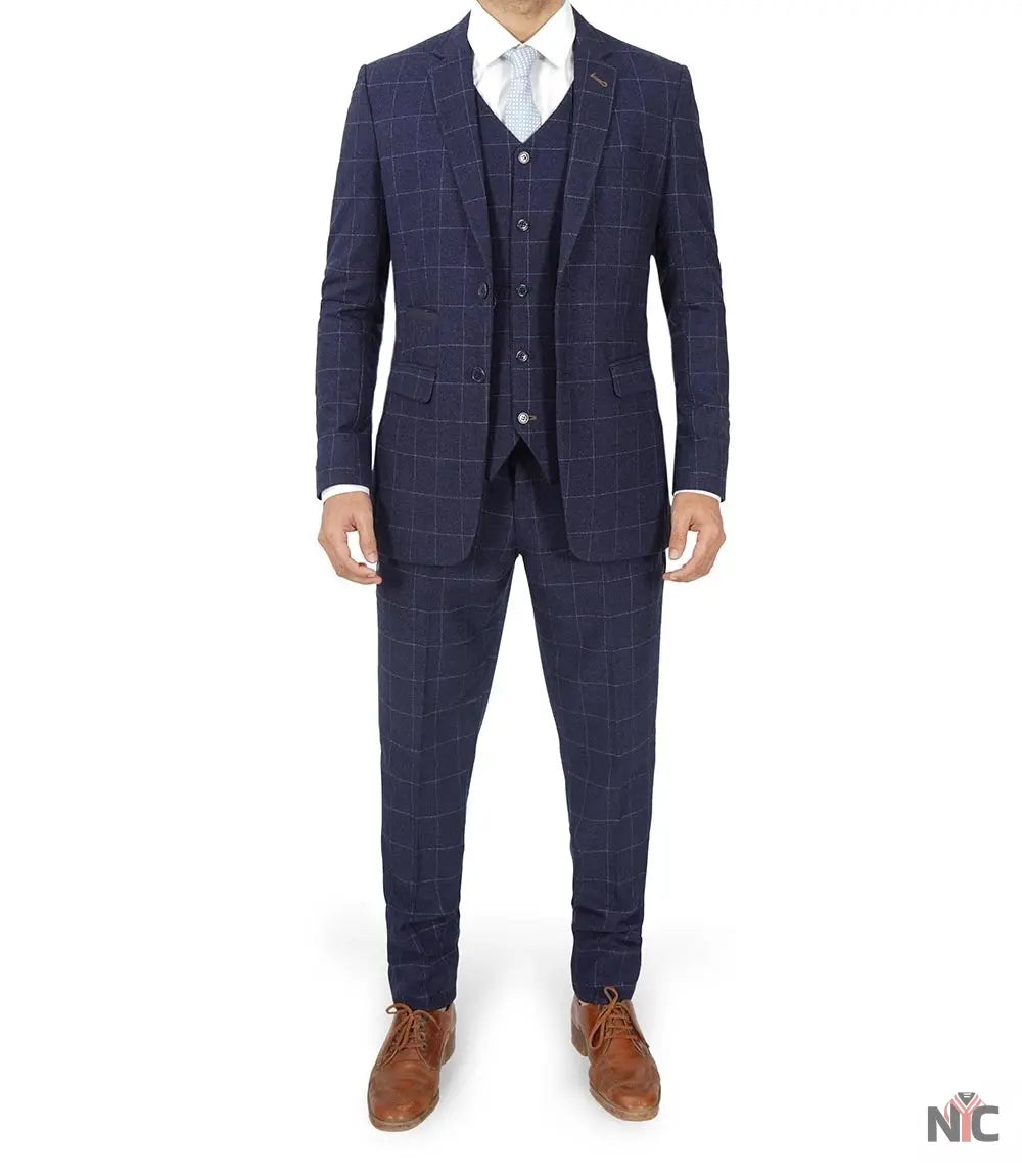 Men's Vintage 3-Piece Navy Blue Prom Suit - Wedding Suit NYC Jackets