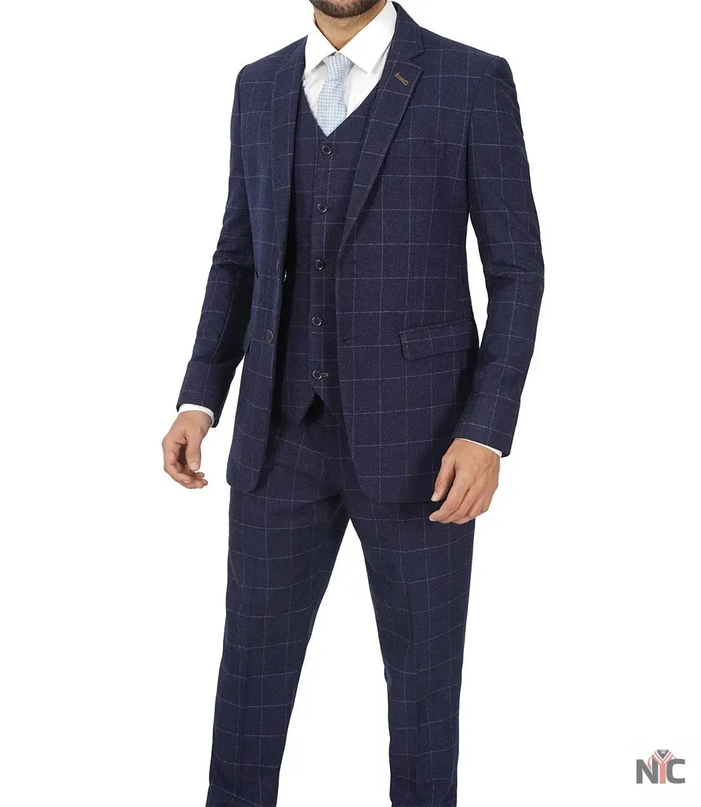 Men's Vintage 3-Piece Navy Blue Prom Suit - Wedding Suit NYC Jackets