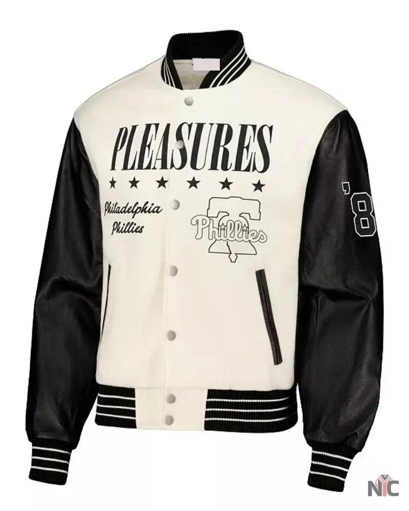 Men’s White Philadelphia Phillies Full-Snap Varsity Jacket NYC Jackets